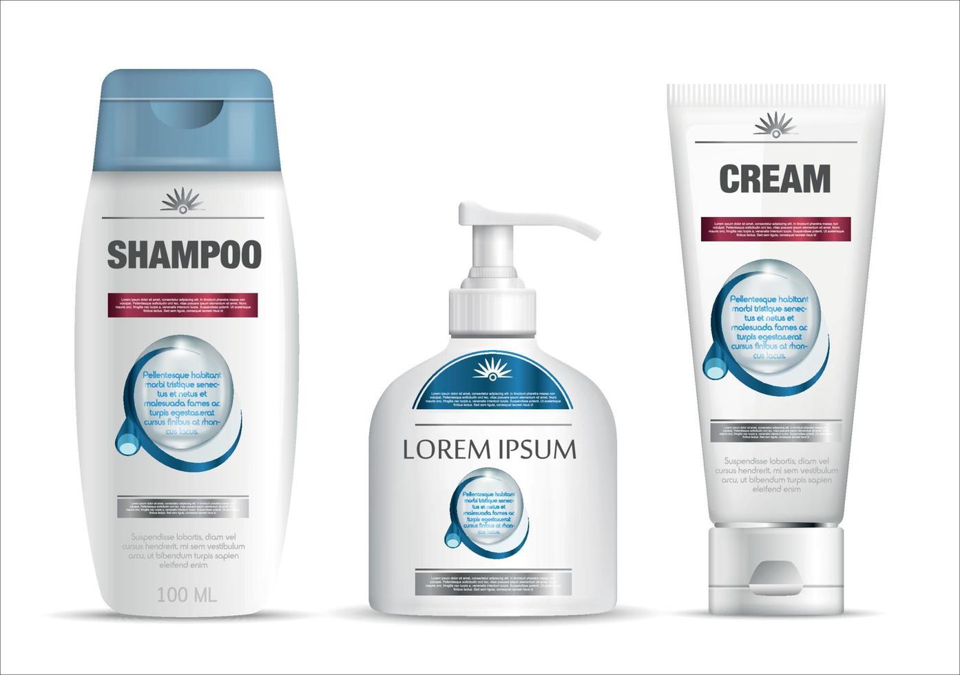 shampoo confezione, crema tubo, sapone bottiglia modello design. cosmetico marca modello. corpo cura prodotti. vettore illustrazione.