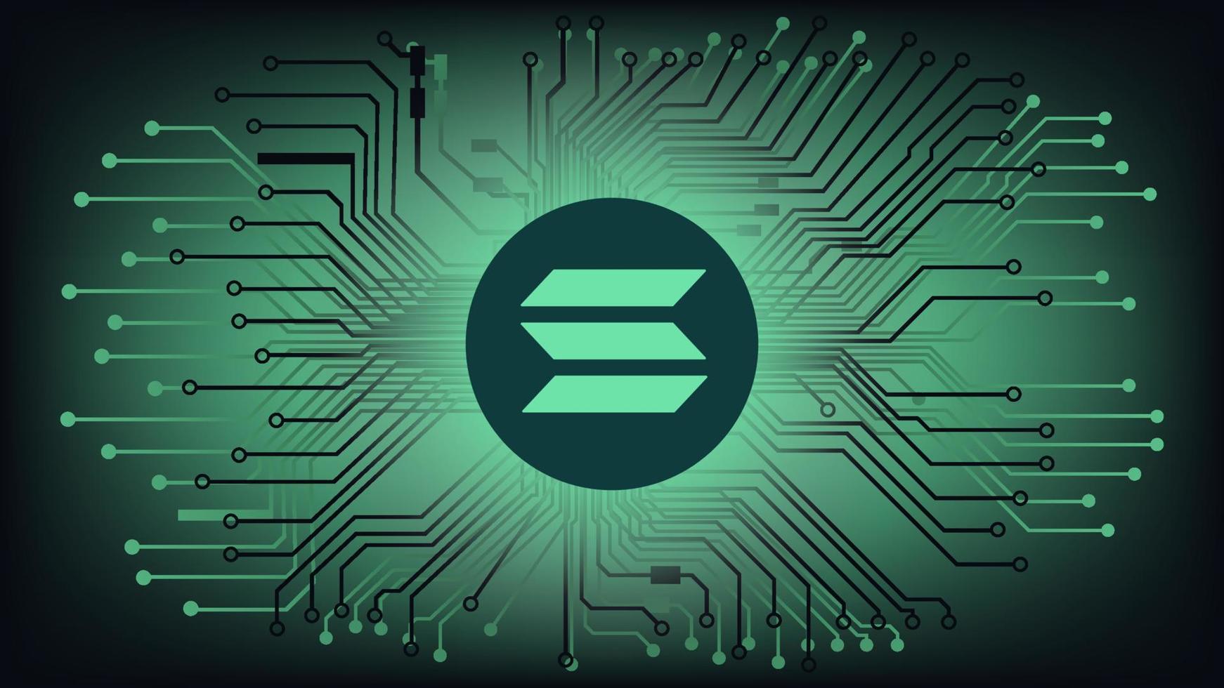 solana sol criptovaluta gettone simbolo nel cerchio su astratto digitale sfondo con pcb brani. moneta moneta icona. vettore illustrazione.