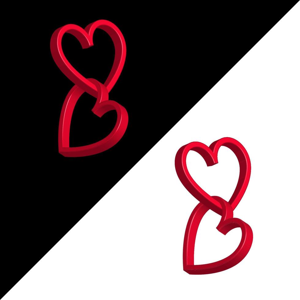 rosso cuori 3d nel il modulo di anelli simbolo.interconnesso di amore e fedeltà a un' nozze o san valentino giorno. vettore illustrazione.