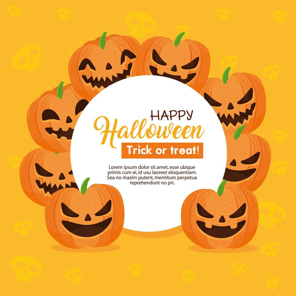 banner di halloween felice con cornice circolare con zucche vettore