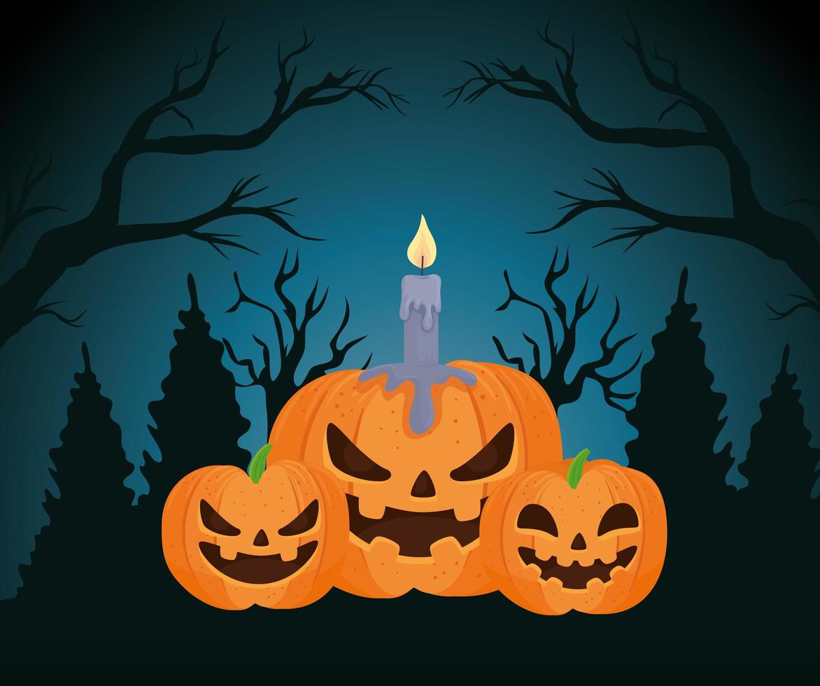 banner di halloween felice con zucche di notte vettore