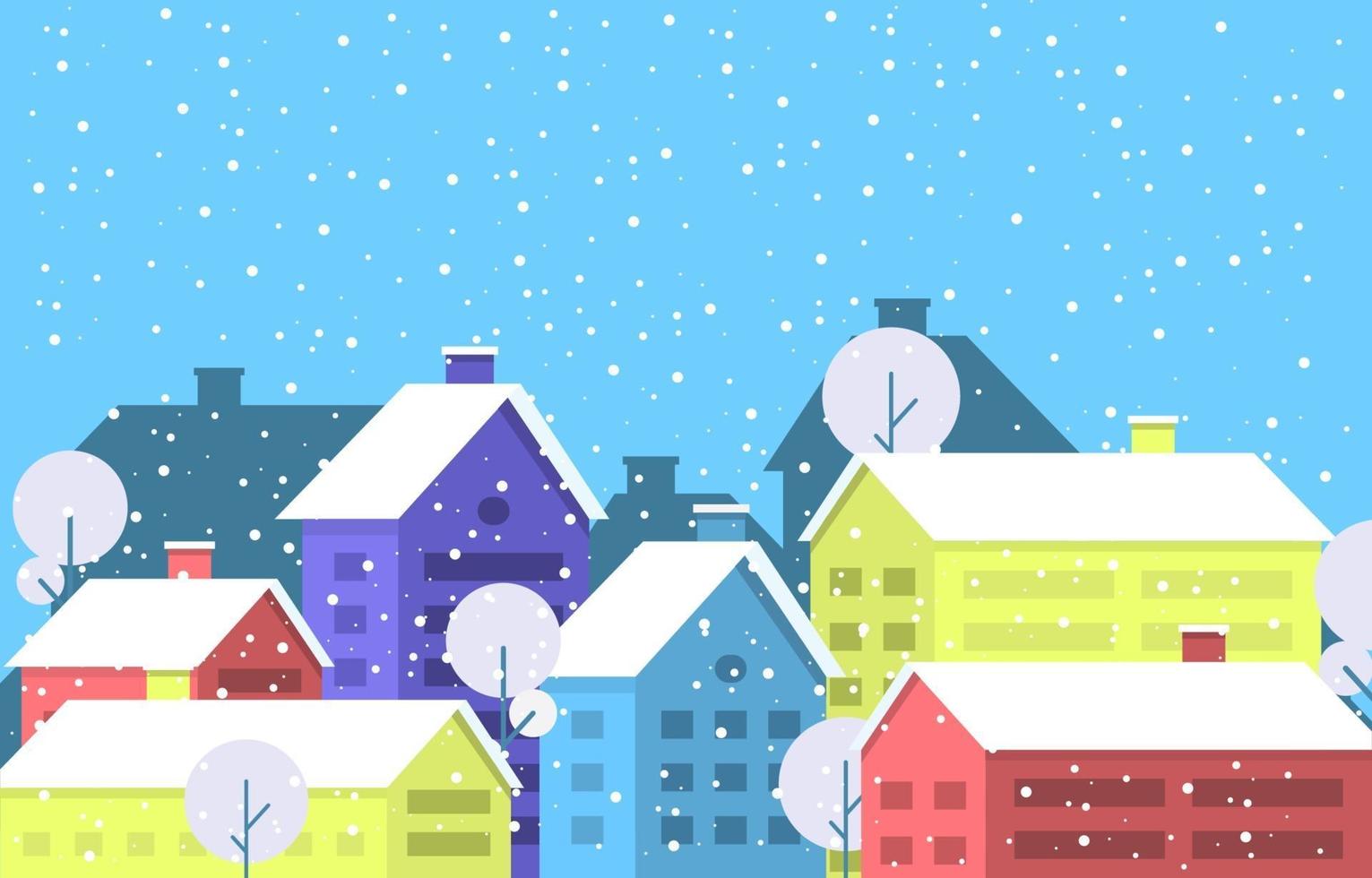 accogliente scena nevosa della città invernale con alberi e casa vettore