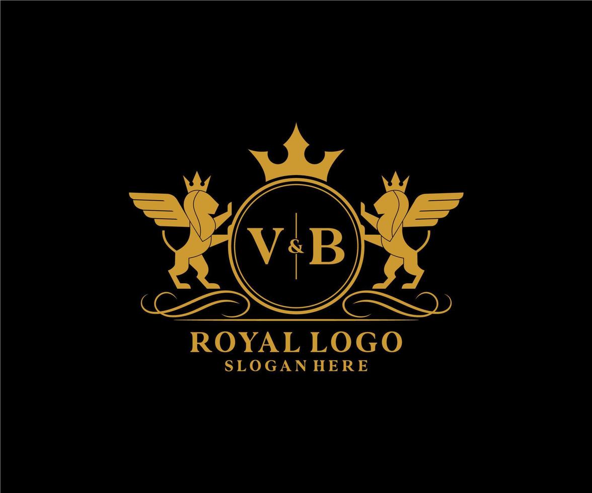 iniziale vb lettera Leone reale lusso stemma araldico logo modello nel vettore arte per ristorante, regalità, boutique, bar, Hotel, araldico, gioielleria, moda e altro vettore illustrazione.