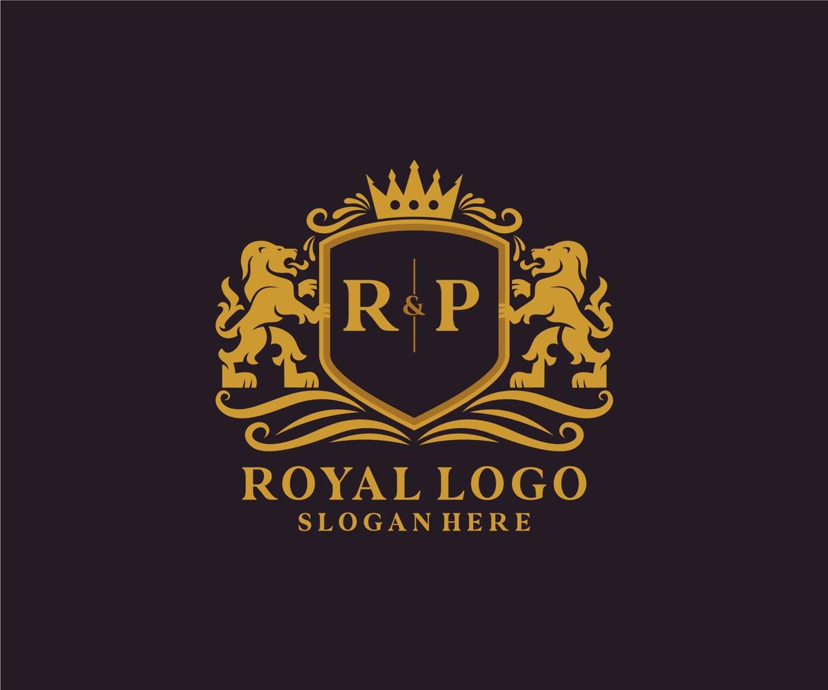 iniziale rp lettera Leone reale lusso logo modello nel vettore arte per ristorante, regalità, boutique, bar, Hotel, araldico, gioielleria, moda e altro vettore illustrazione.