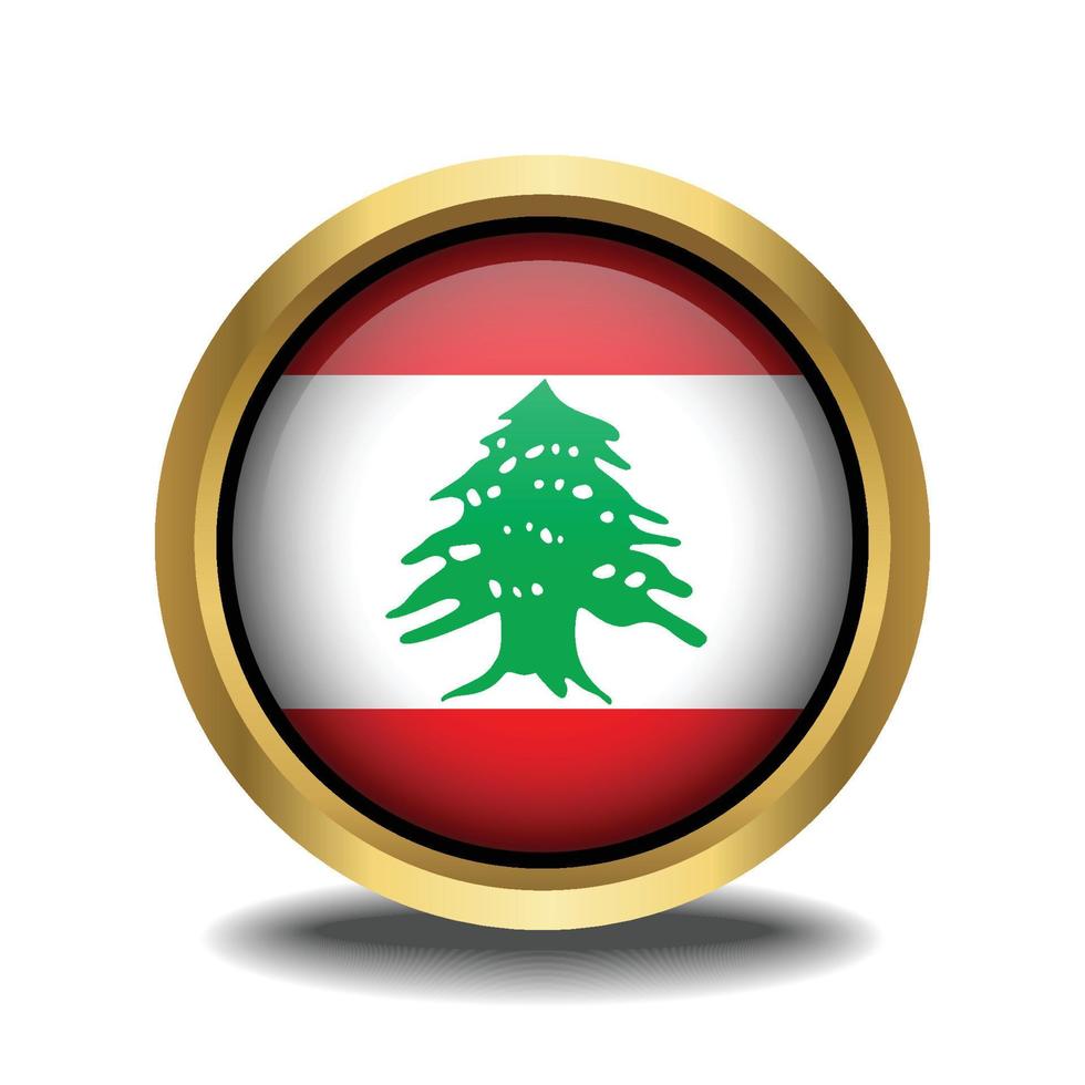 Libano bandiera cerchio forma pulsante bicchiere nel telaio d'oro vettore