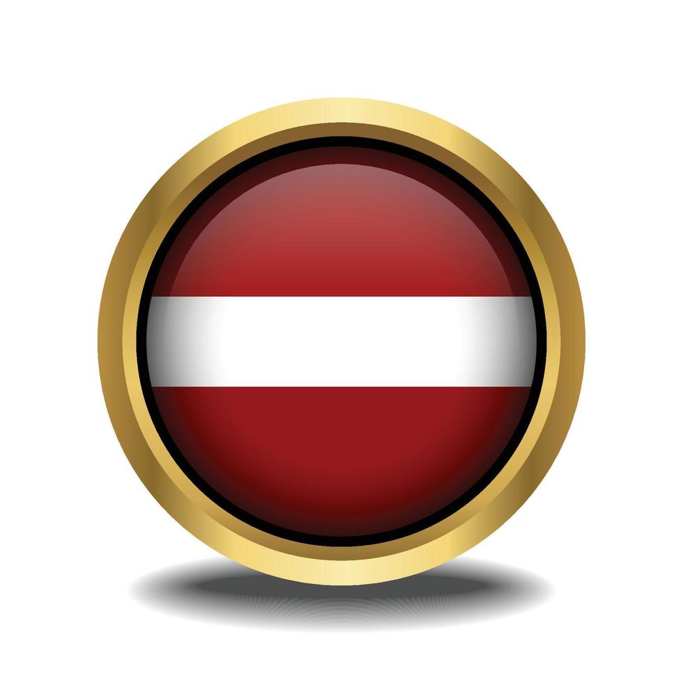 Lettonia bandiera cerchio forma pulsante bicchiere nel telaio d'oro vettore