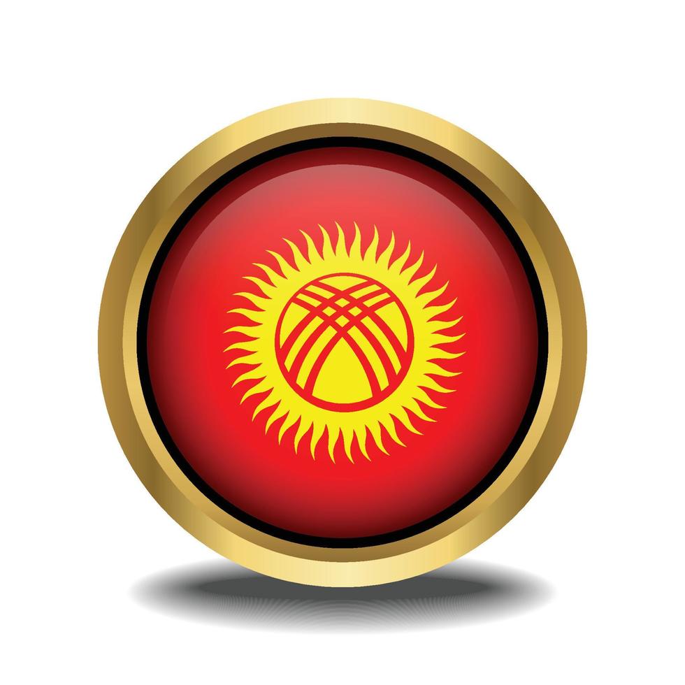 Kyrgyzstan bandiera cerchio forma pulsante bicchiere nel telaio d'oro vettore