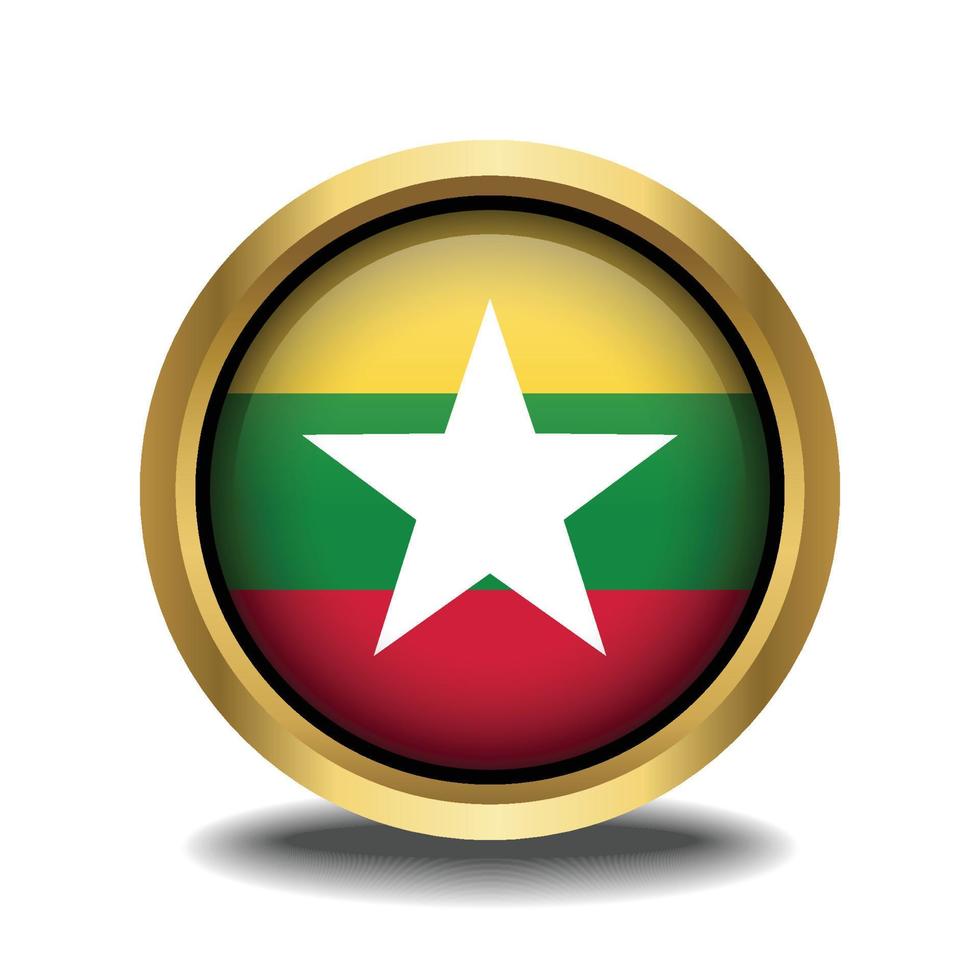 Myanmar bandiera cerchio forma pulsante bicchiere nel telaio d'oro vettore