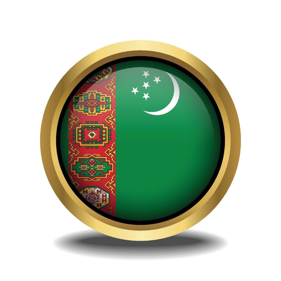 turkmenistan bandiera cerchio forma pulsante bicchiere nel telaio d'oro vettore