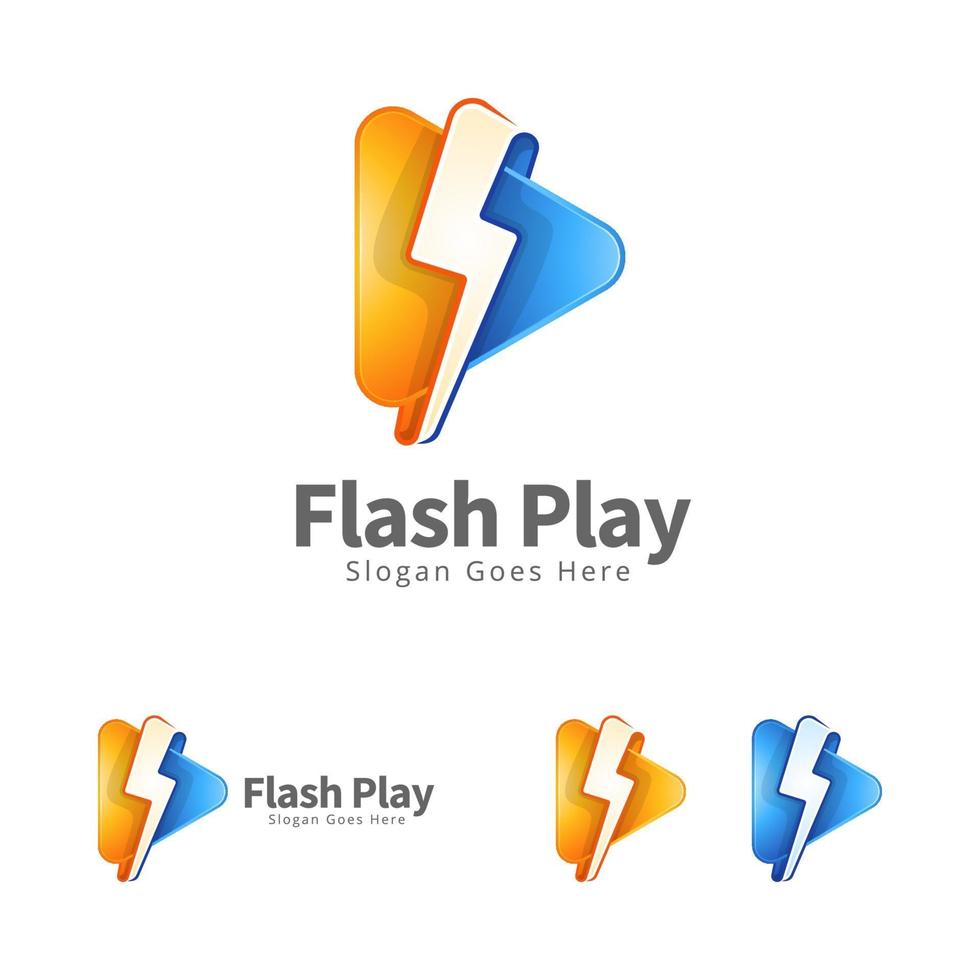 moderno flash play media logo concept design vettore