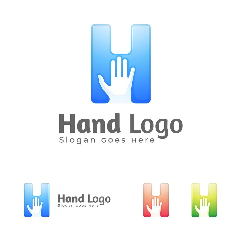 lettera he concetto di design del logo della mano vettore