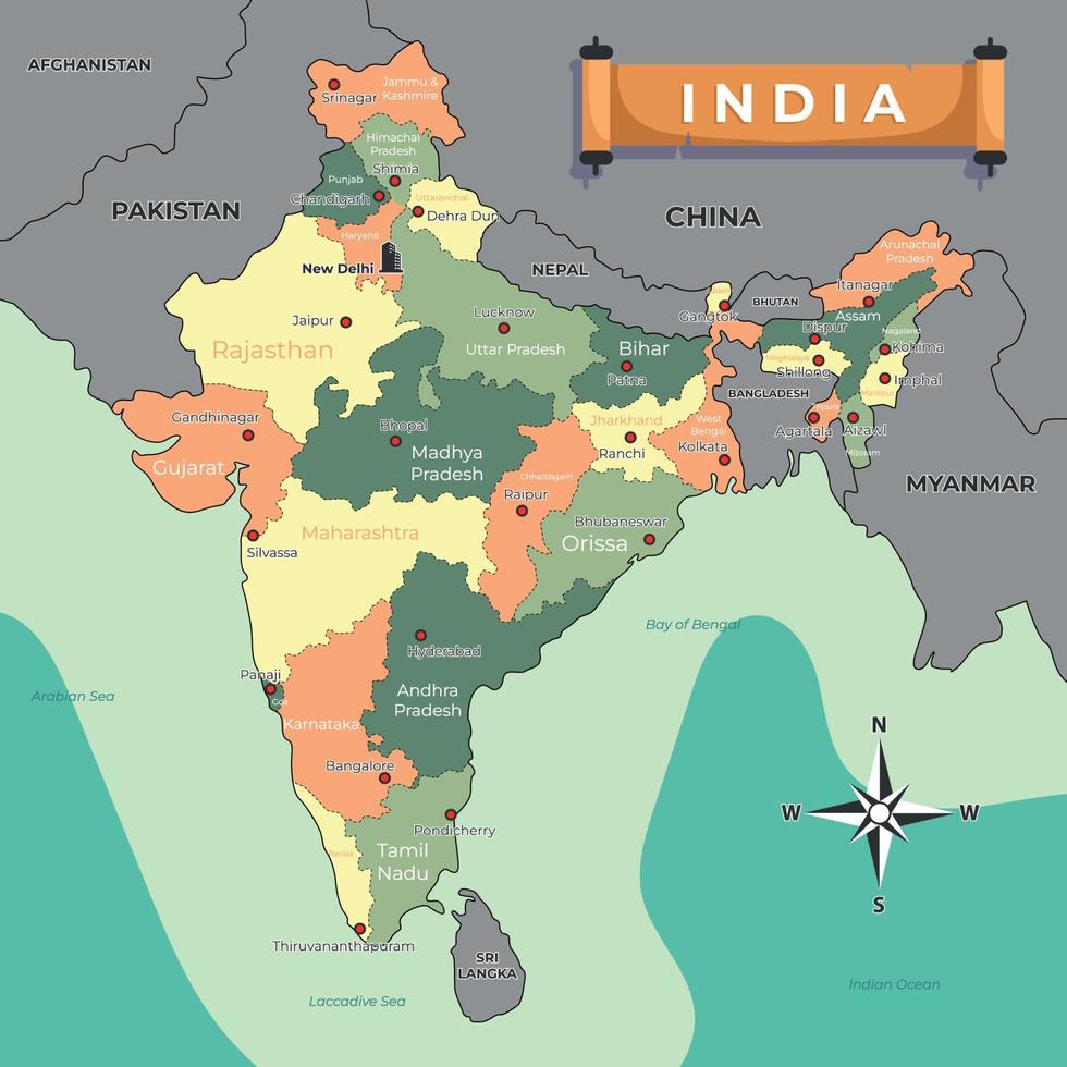 nazione carta geografica di India vettore