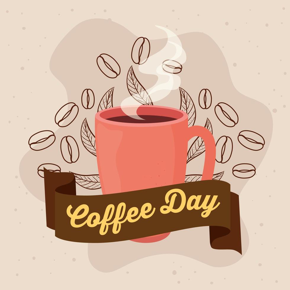 poster della giornata internazionale del caffè con tazza in ceramica vettore
