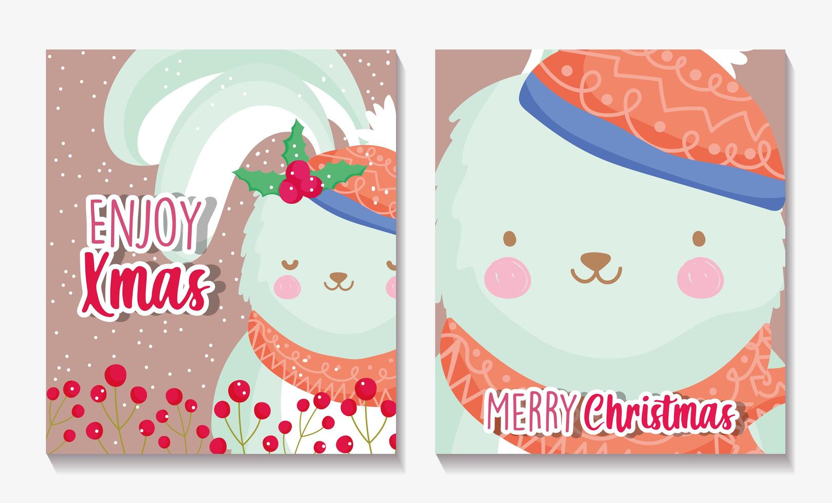 Merry Christmas card set con coniglio felice vettore