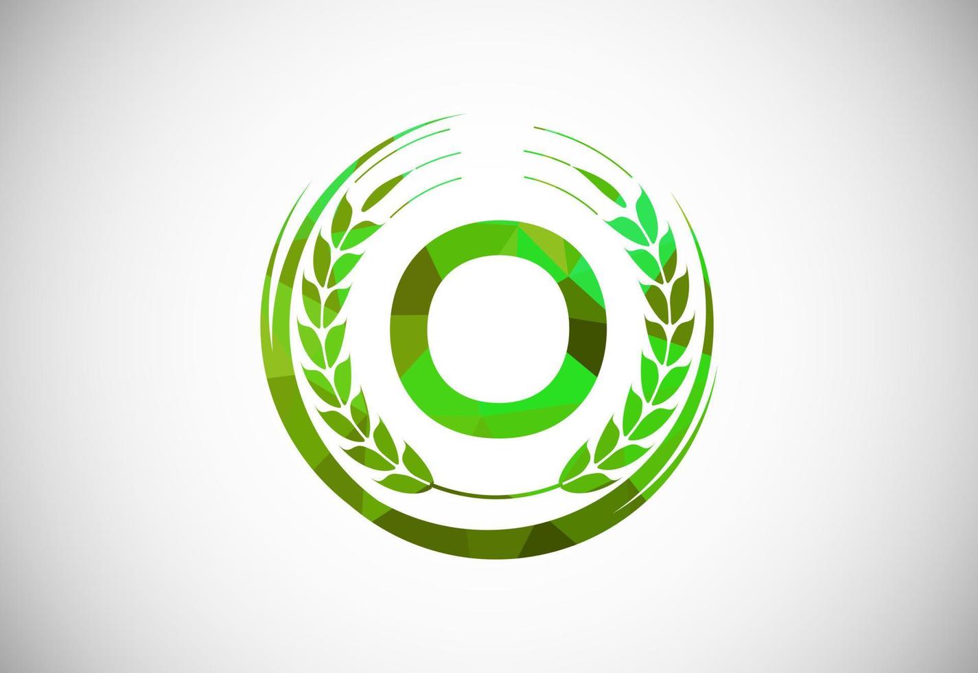 alfabeto o cartello con un' Grano ghirlanda. poligonale Basso poli biologico Grano agricoltura logo concetto. agricoltura logo design vettore modello.