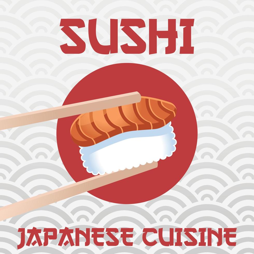 carino Sushi sashimi manifesto sfondo. giapponese tradizionale cibo illustrazione vettore per manifesto, sfondo, decorativo. cartone animato piatto design arte pastello colori su colorato sfondo modello.