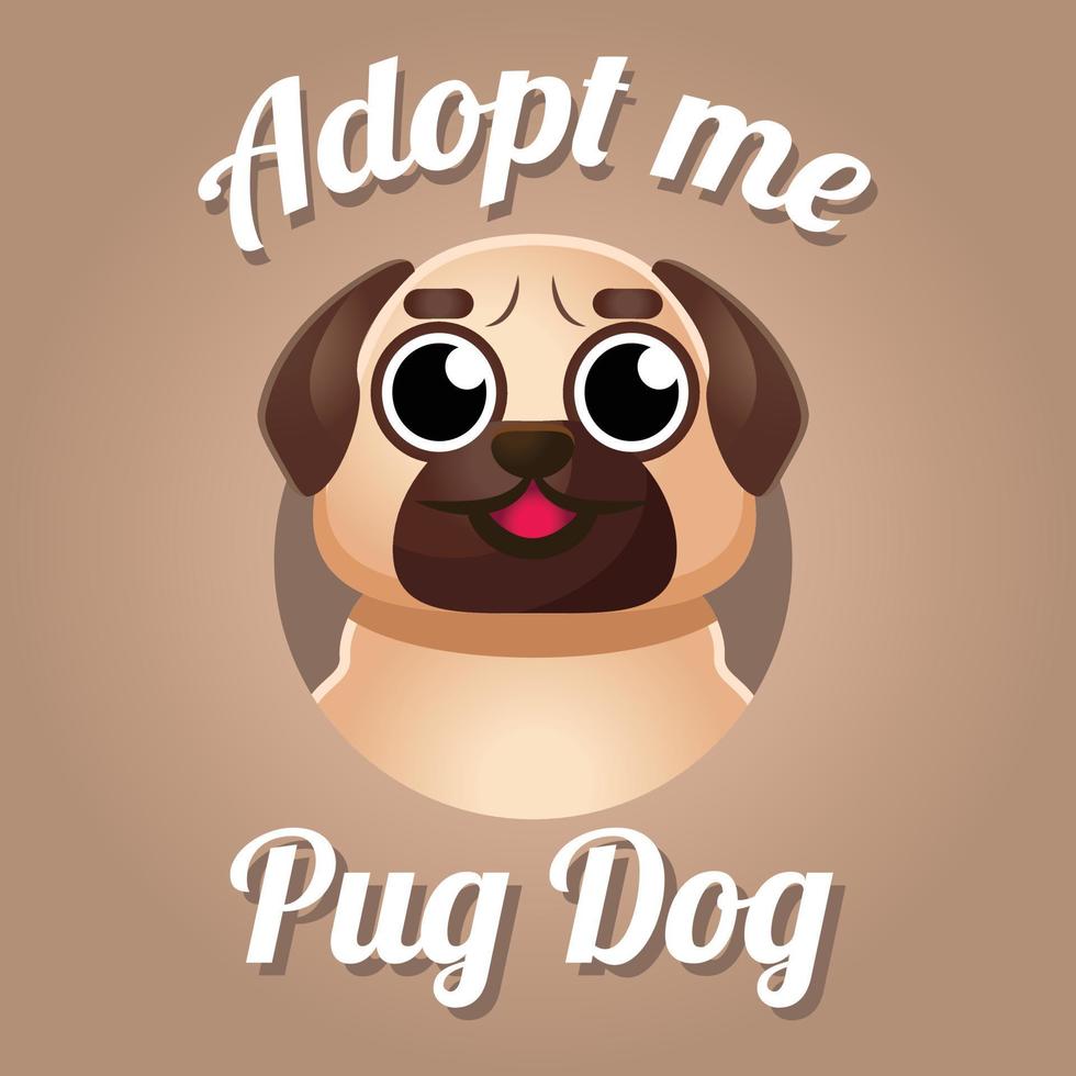 carino kawaii cane cucciolo carlino bulldog adozione portafortuna cartone animato manifesto sfondo design sociale media illustrazione personaggio vettore arte.