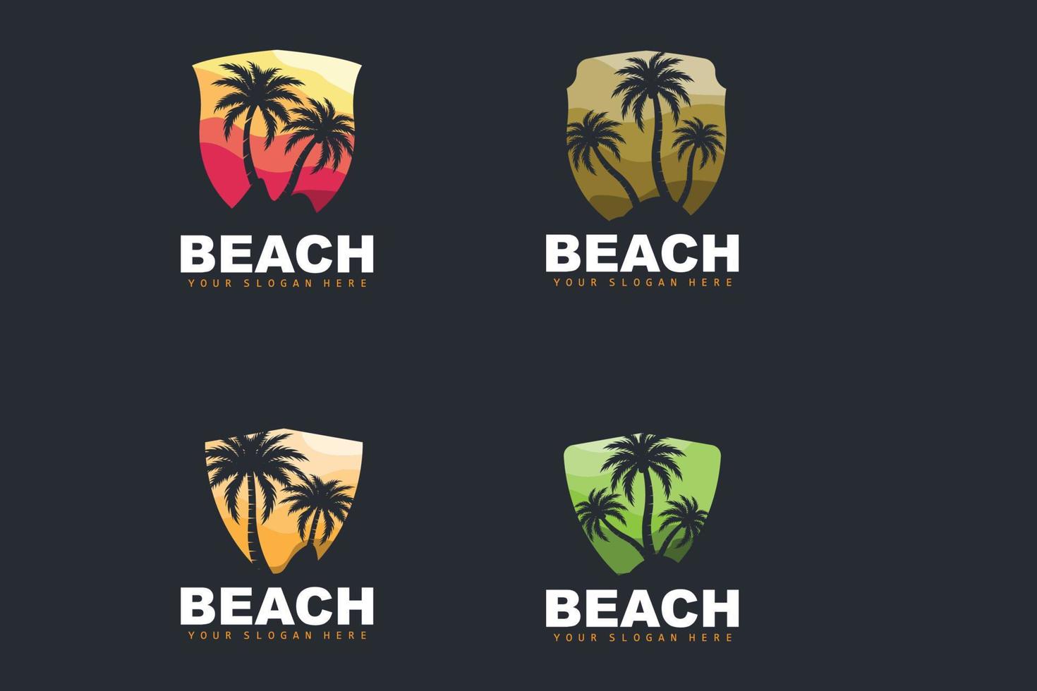 Noce di cocco albero logo con spiaggia atmosfera, spiaggia pianta vettore, tramonto Visualizza design vettore