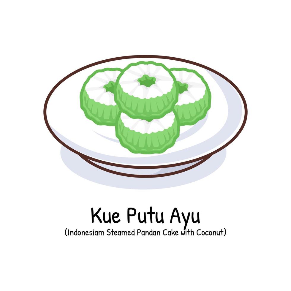 putu ayu torta o al vapore pandan torta con Noce di cocco indonesiano tradizionale cibo vettore