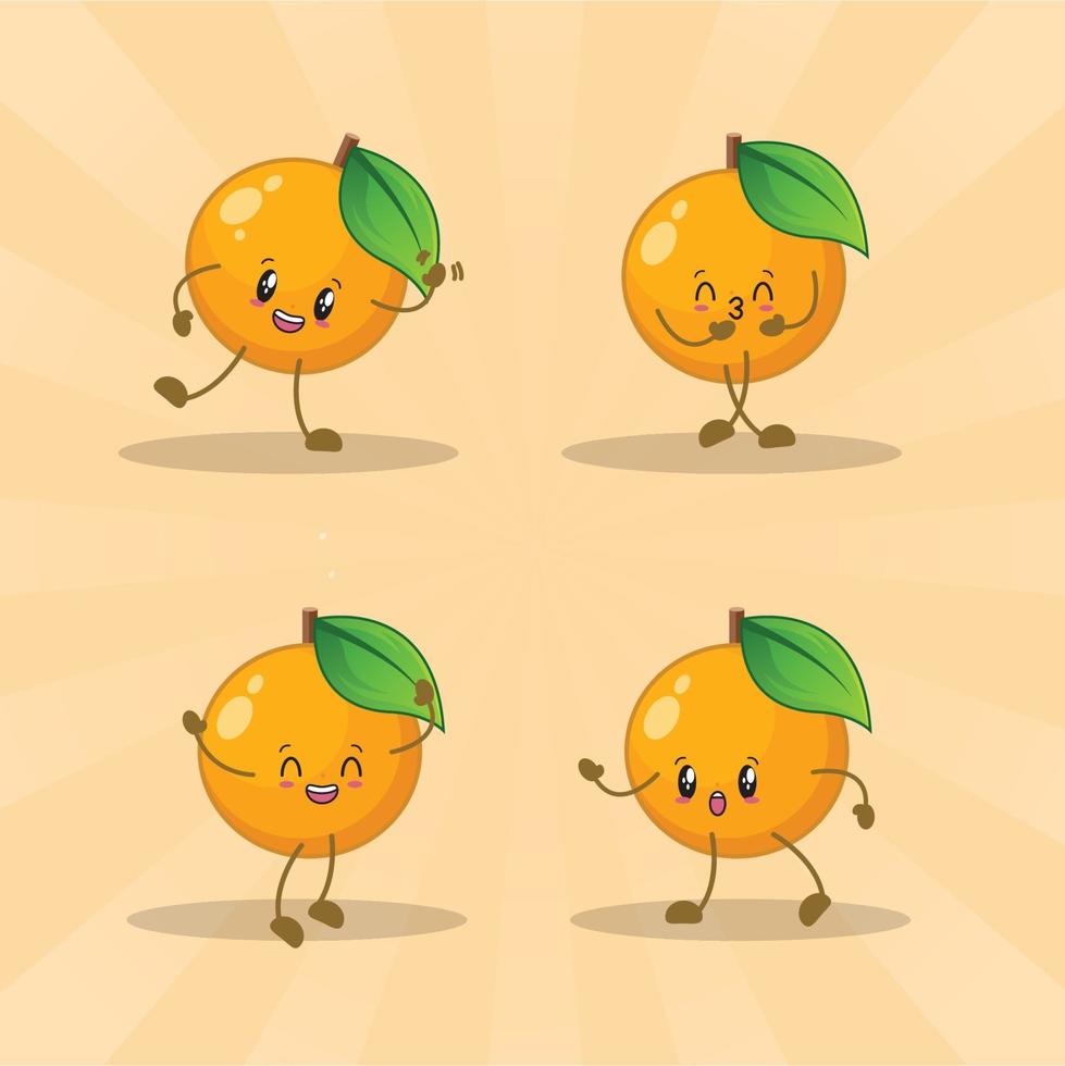 raccolta di set di espressioni carino arancione. personaggio mascotte arancione vettore