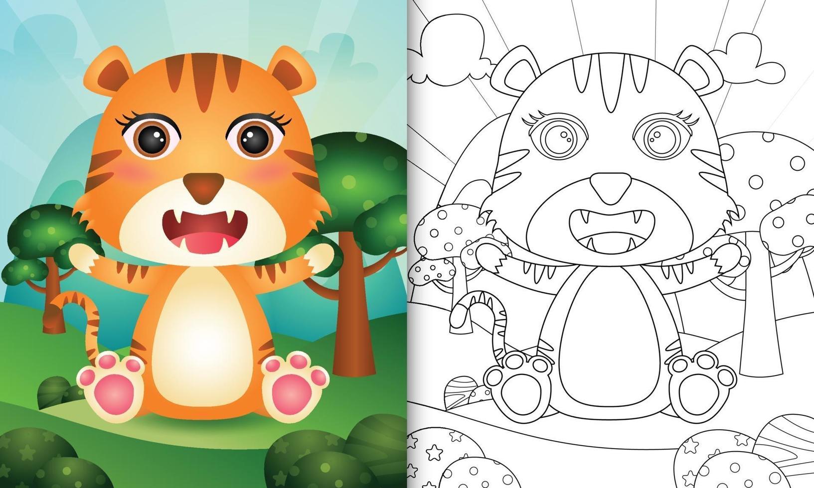 libro da colorare per bambini con un simpatico personaggio di tigre vettore