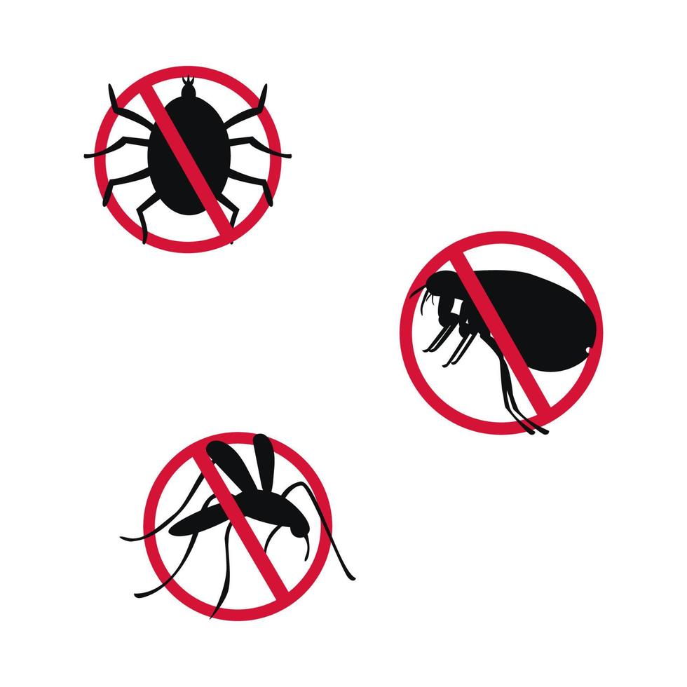 impostato di succhiasangue insetti. silhouette di zanzara, Pulce, tic tac. fermare insetti. vettore