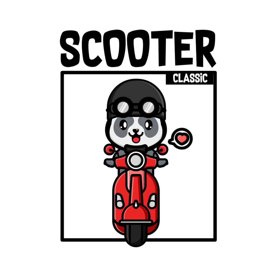 carino panda equitazione scooter cartone animato vettore illustrazione