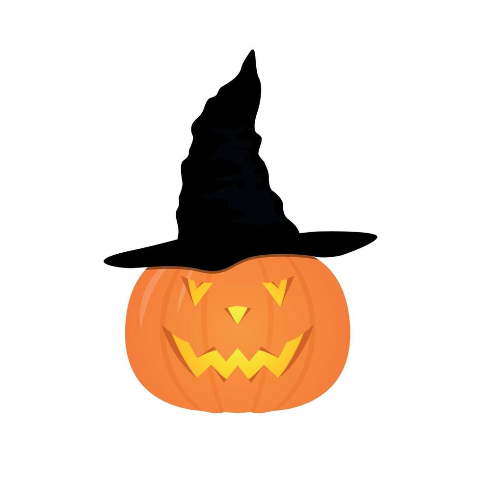 zucca di Halloween con il cappello delle streghe nere. vettore