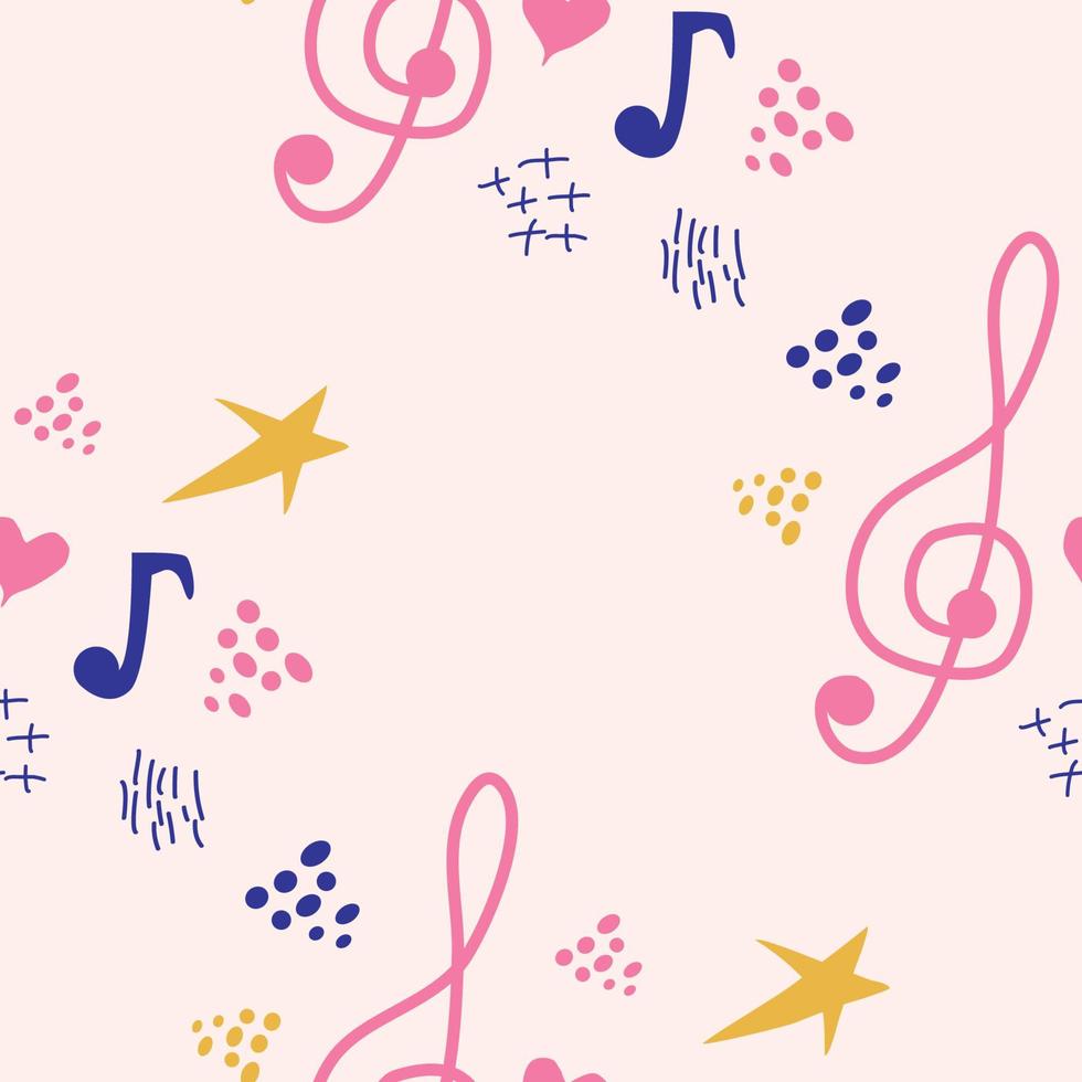 rosa, blu pastello struttura con musicale Appunti e un' triplo chiave. modello per Festival volantini vettore