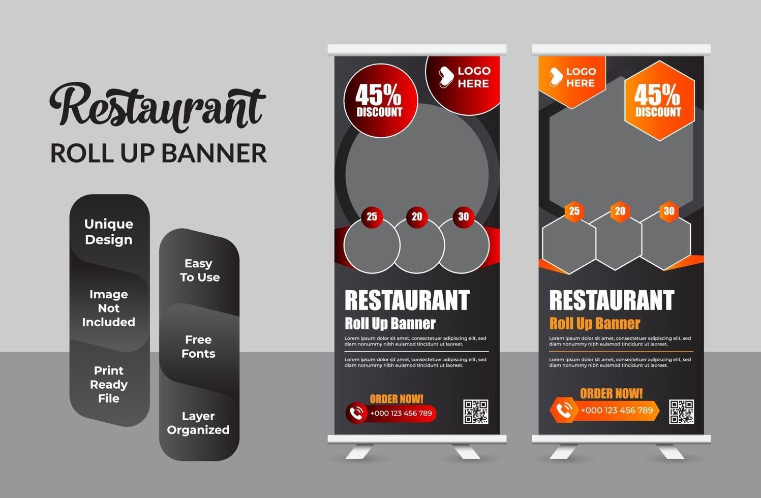 ristorante business roll up banner template design set vettore