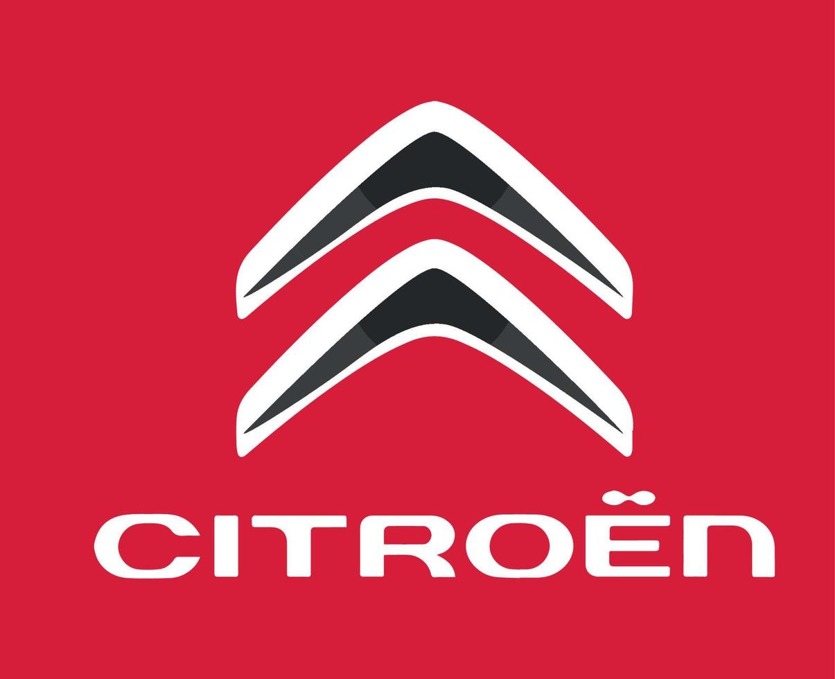 citroen marca logo auto simbolo con nome bianca design francese automobile vettore illustrazione con rosso sfondo