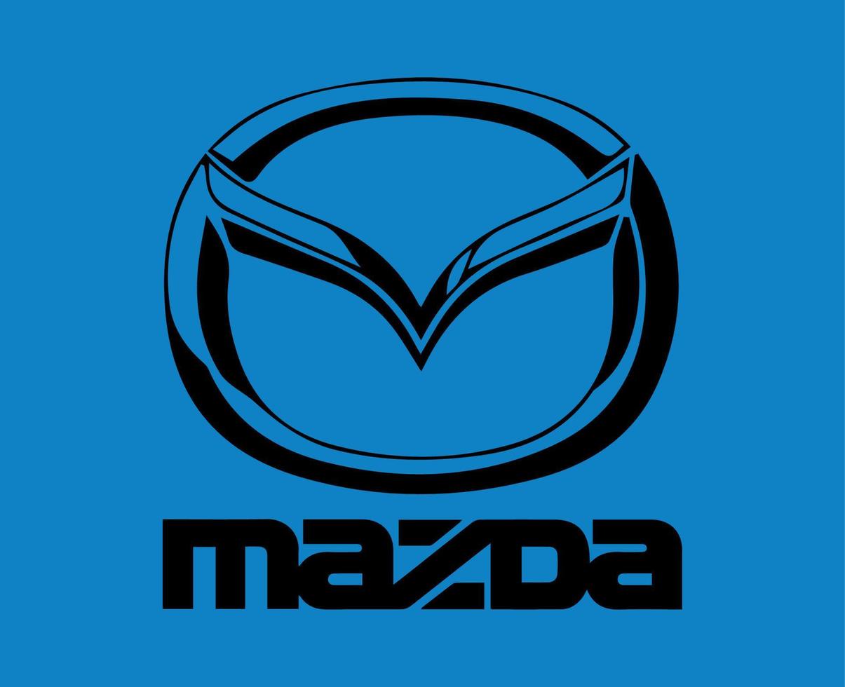 mazda marca logo simbolo con nome nero design Giappone auto automobile vettore illustrazione con blu sfondo