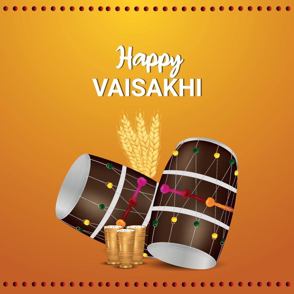 felice celebrazione vaisakhi design piatto con tamburo vettore