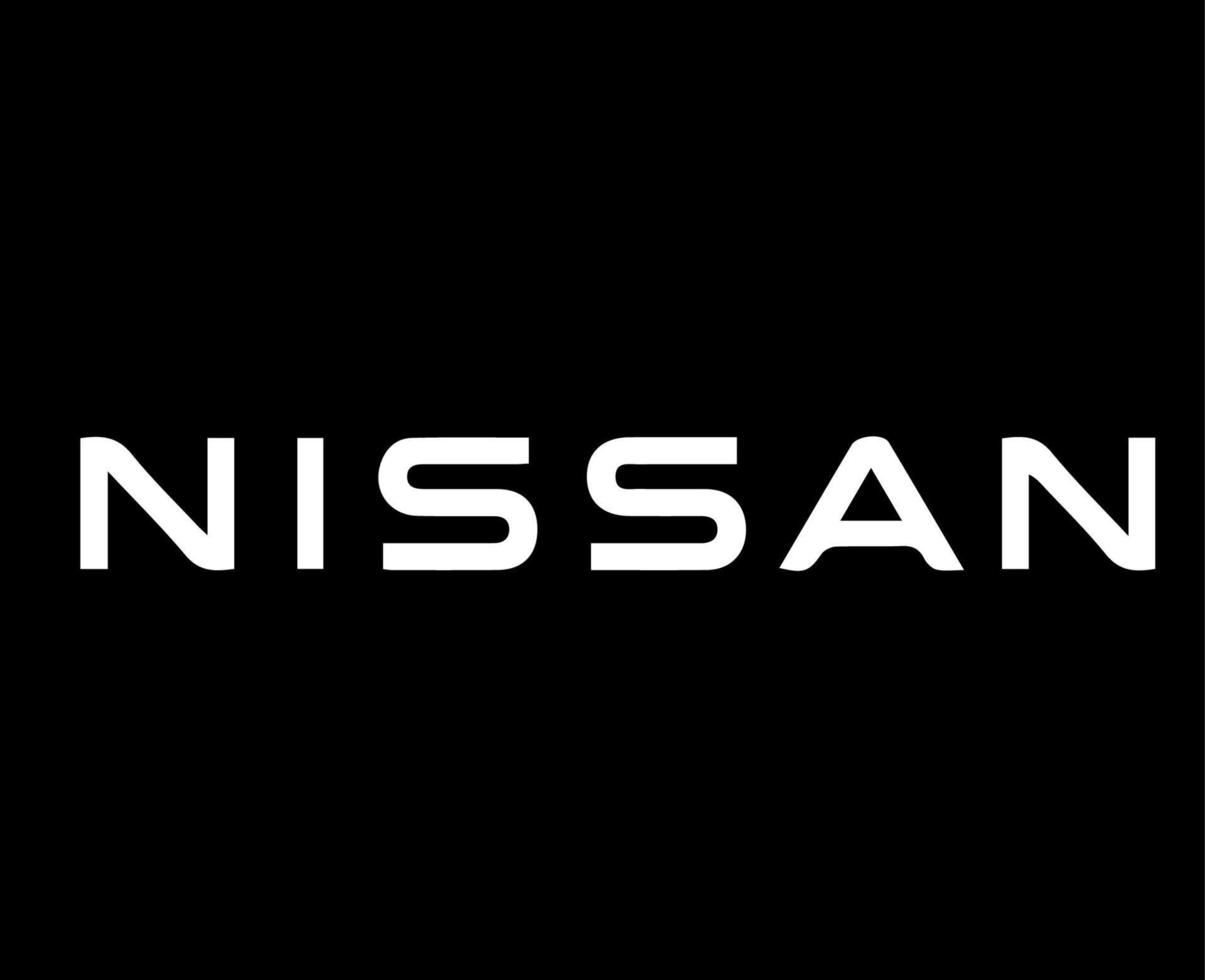 nissan marca logo auto simbolo nome bianca design Giappone automobile vettore illustrazione con nero sfondo