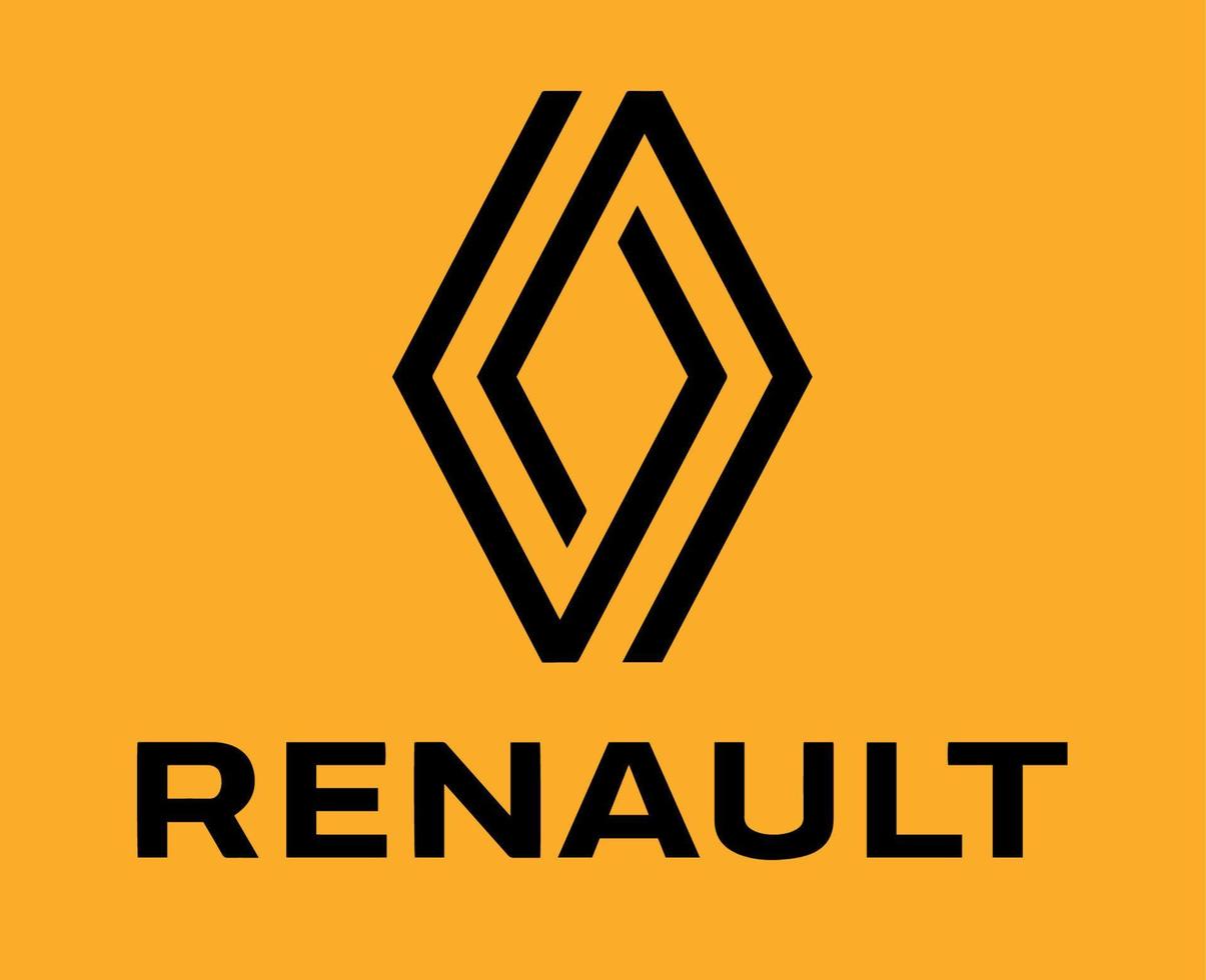renault marca logo auto simbolo con nome nero design francese automobile vettore illustrazione con giallo sfondo