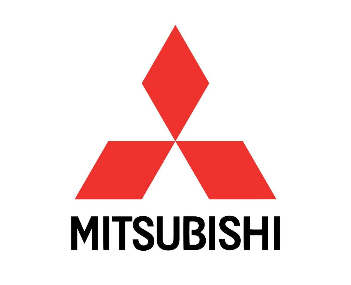 mitsubishi logo marca simbolo rosso con nome nero design Giappone auto automobile vettore illustrazione