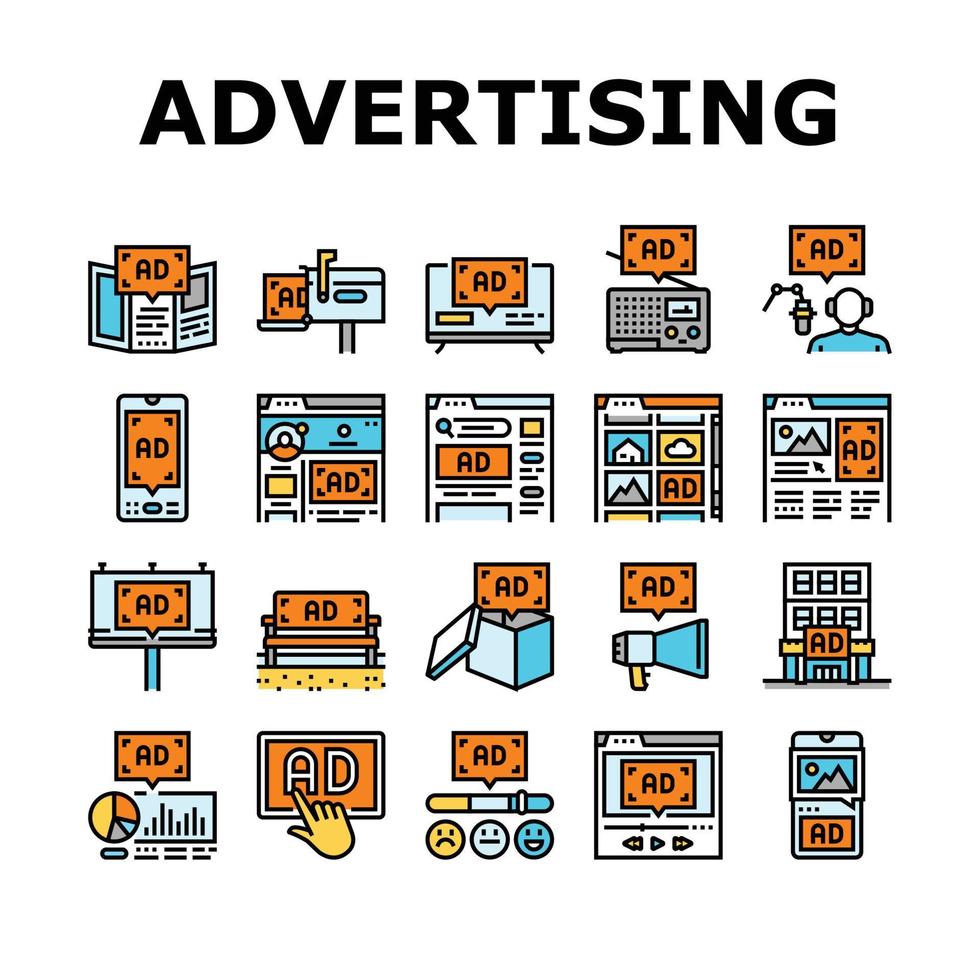 pubblicità media attività commerciale icone impostato vettore