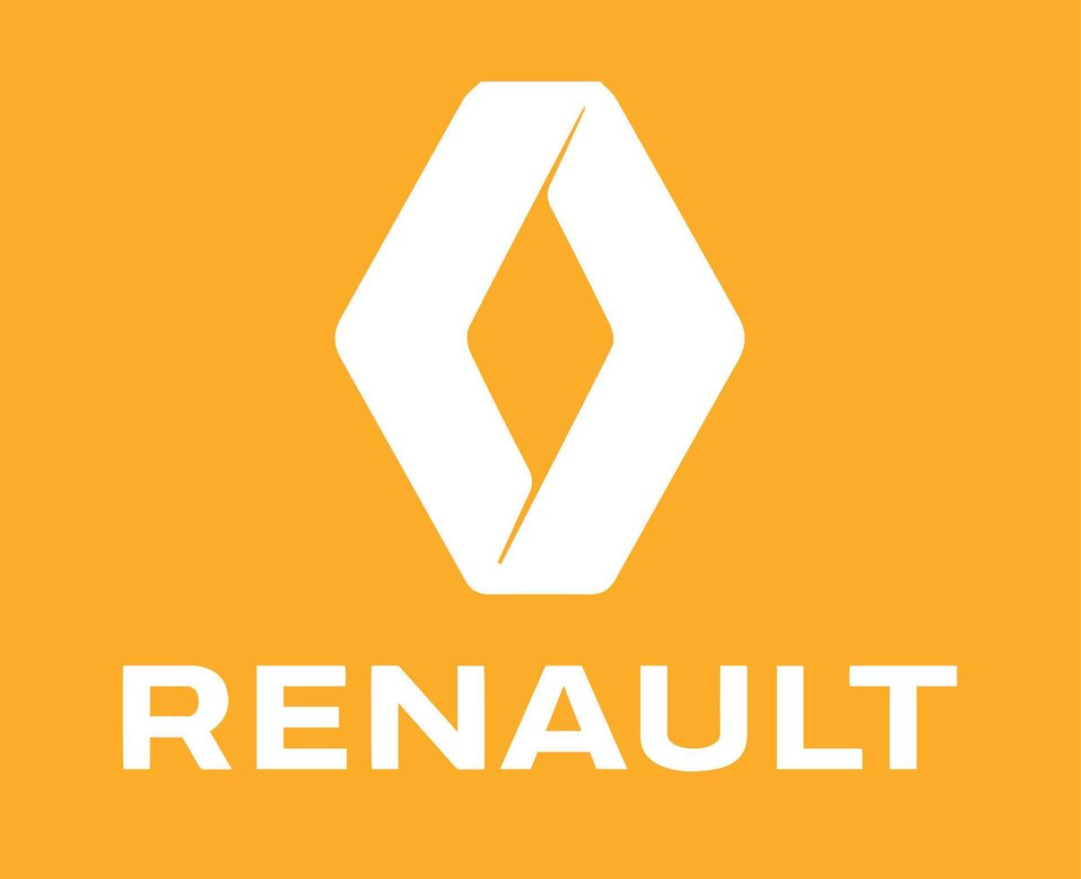 renault logo marca auto simbolo con nome bianca design francese automobile vettore illustrazione con giallo sfondo