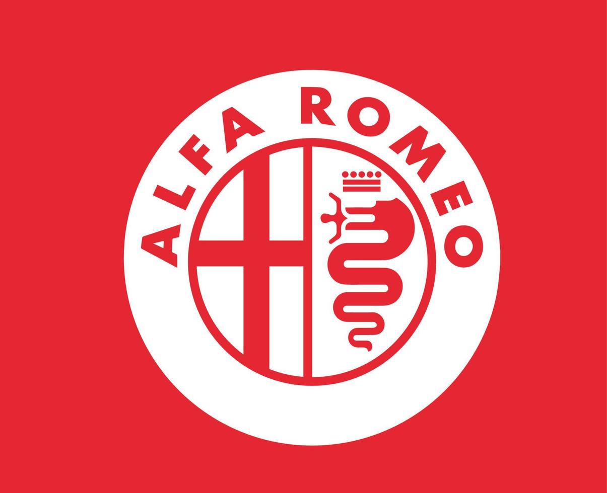 alfa romeo marca logo simbolo bianca design italiano macchine automobile vettore illustrazione con rosso sfondo