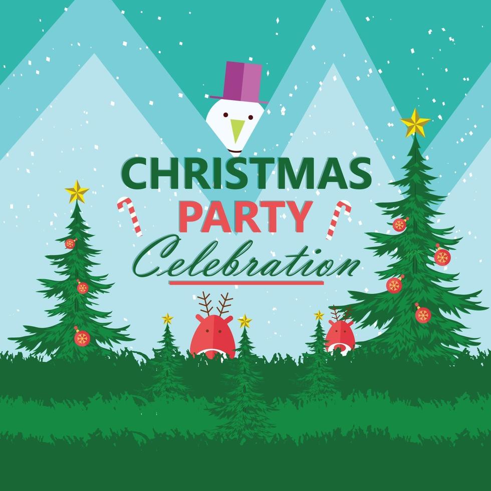 Merry Christmas Party Card con pupazzo di neve e renne vettore