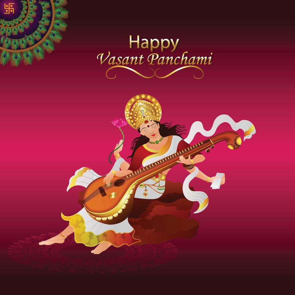 illustrazione creativa della dea saraswati felice vasant panchami vettore