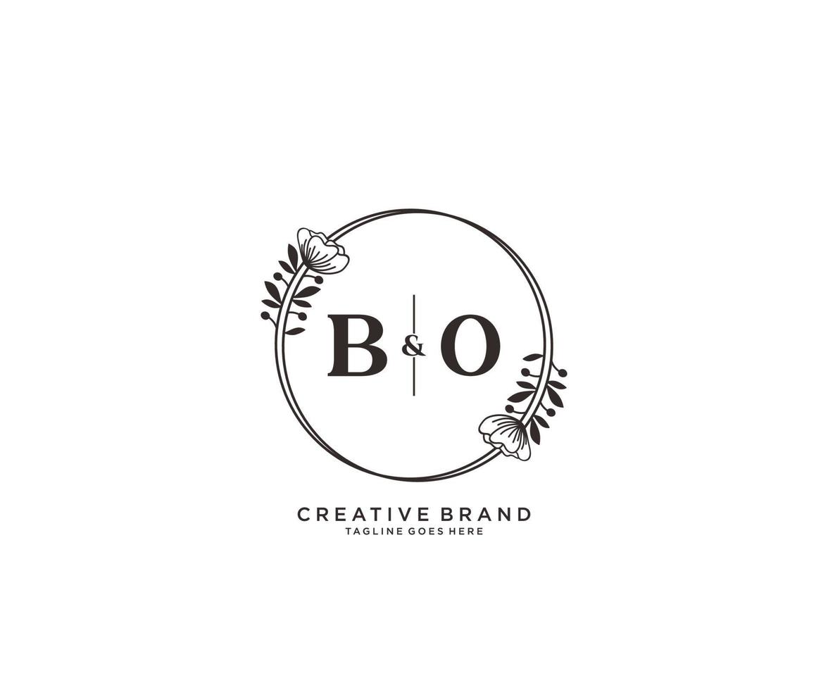 iniziale bo lettere mano disegnato femminile e floreale botanico logo adatto per terme salone pelle capelli bellezza boutique e cosmetico azienda. vettore
