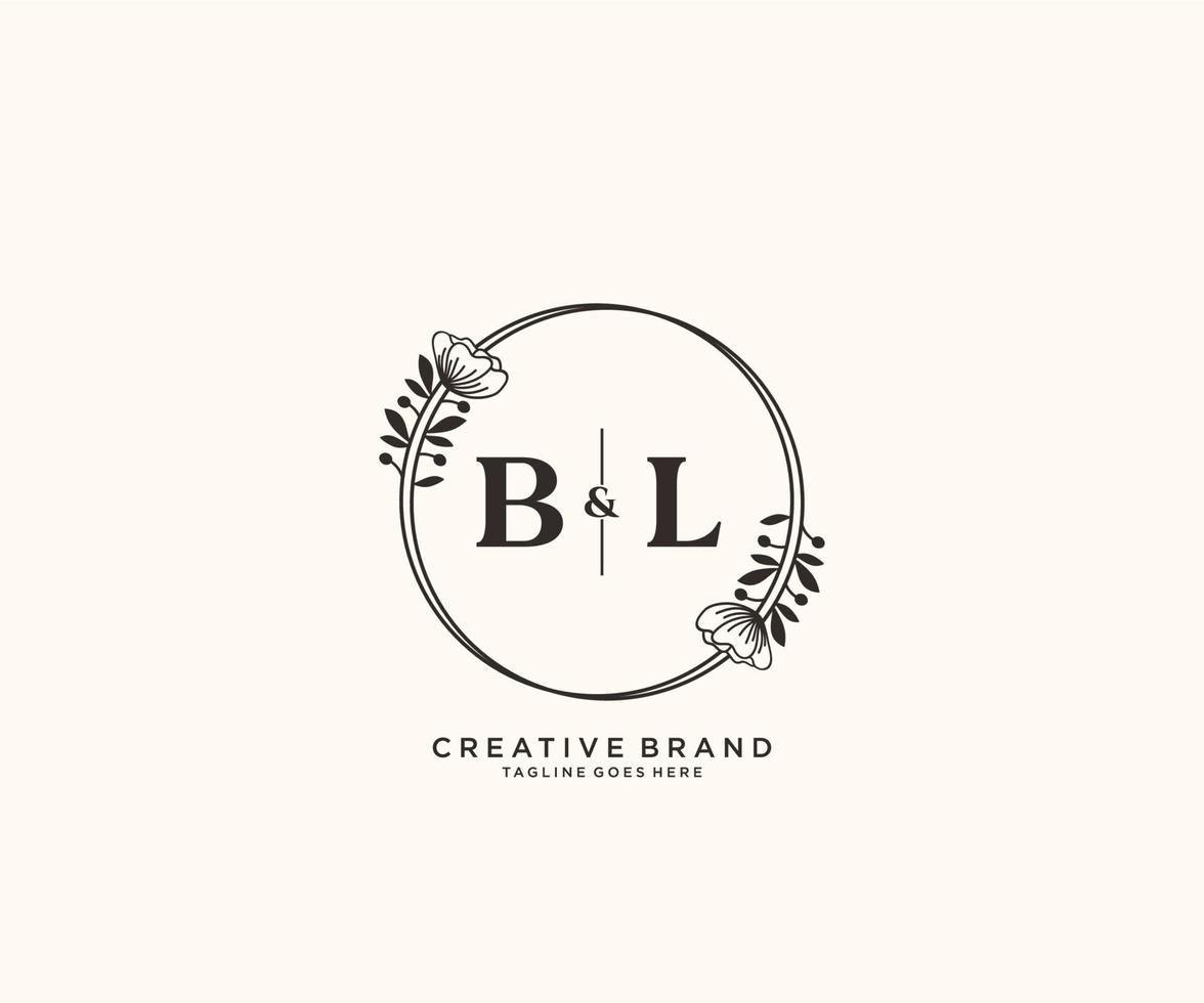 iniziale bl lettere mano disegnato femminile e floreale botanico logo adatto per terme salone pelle capelli bellezza boutique e cosmetico azienda. vettore