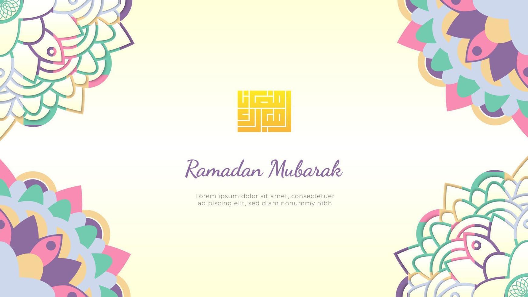 Ramadan mubarak saluto sfondo con piatto e tagliare su stile mandala vettore