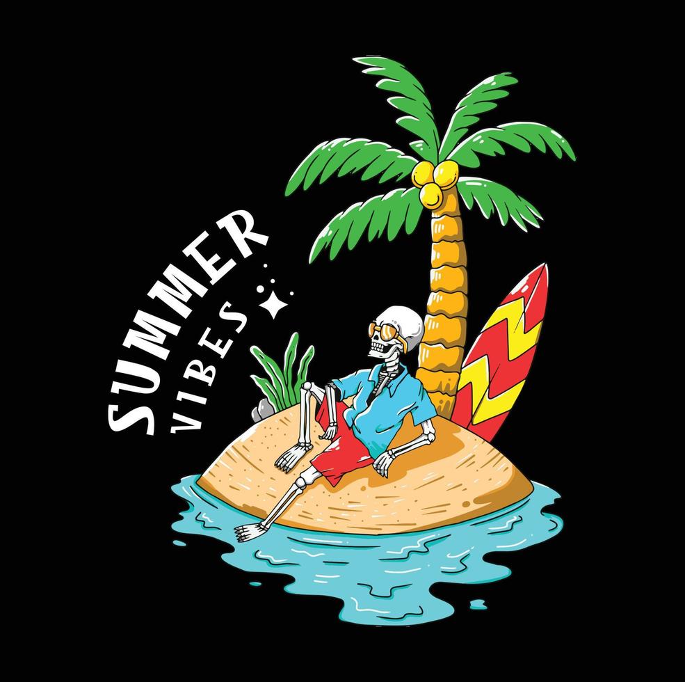 vettore illustrazione di scheletro godendo il estate tempo a spiaggia per maglietta disegni, ragnatela design o Stampa