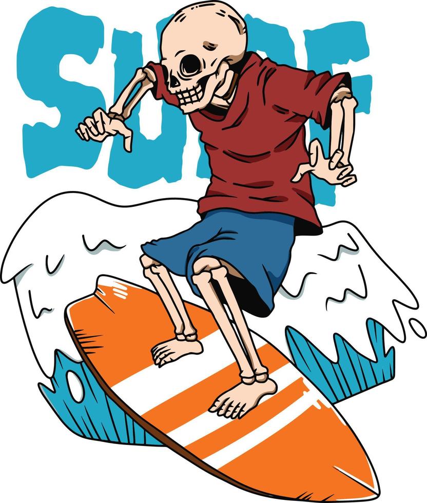 vettore illustrazione di surving scheletro. adatto per maglietta disegno, libro coperchio, etichetta, manifesto, eccetera