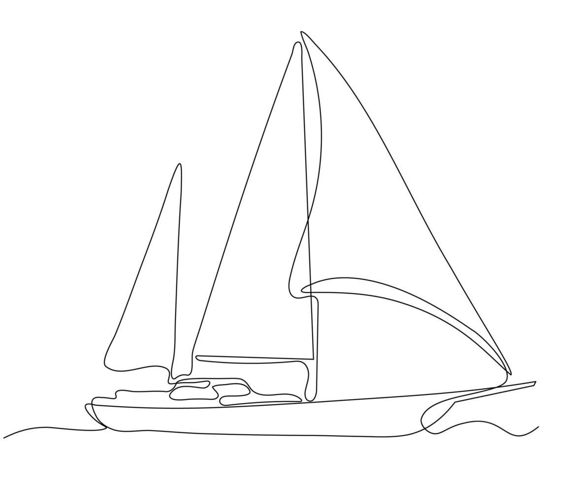 andare in barca yacht, disegnato a mano, continuo monolinea, disegno nel uno linea vettore