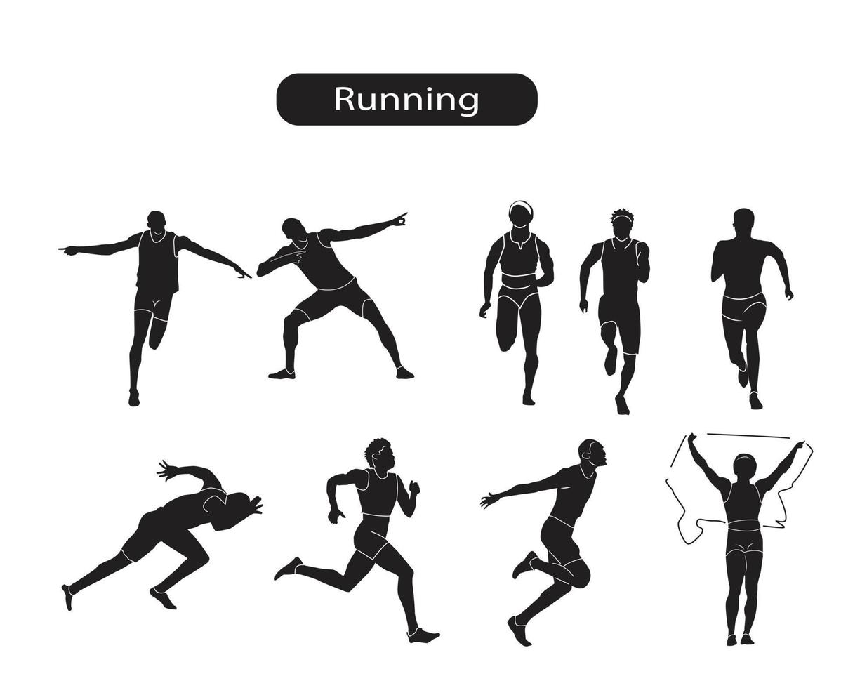 in esecuzione sport silhouette icona impostato vettore illustrazione