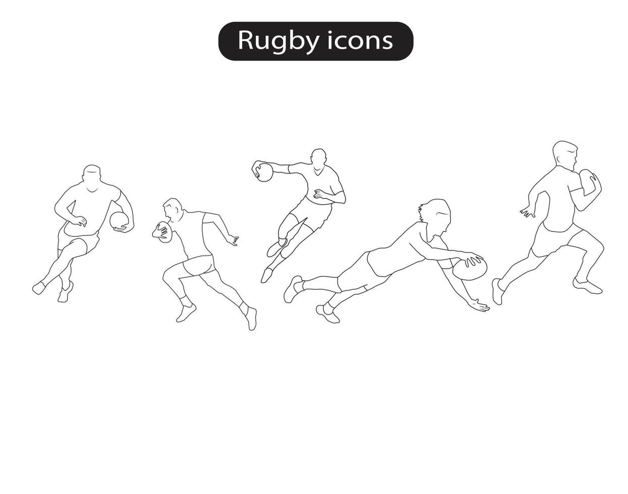 Rugby sport Giocatori linea icone vettore illustrazione