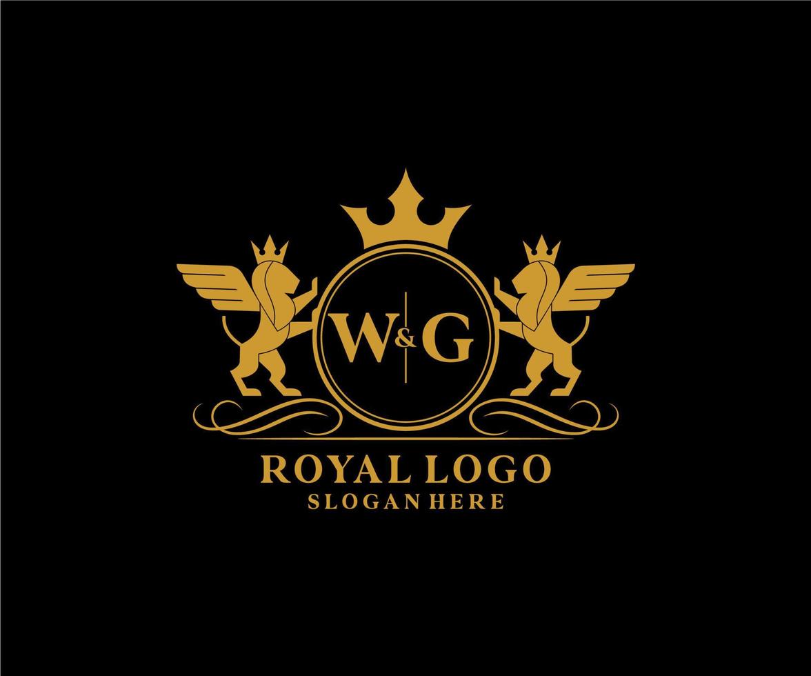 iniziale wg lettera Leone reale lusso stemma araldico logo modello nel vettore arte per ristorante, regalità, boutique, bar, Hotel, araldico, gioielleria, moda e altro vettore illustrazione.